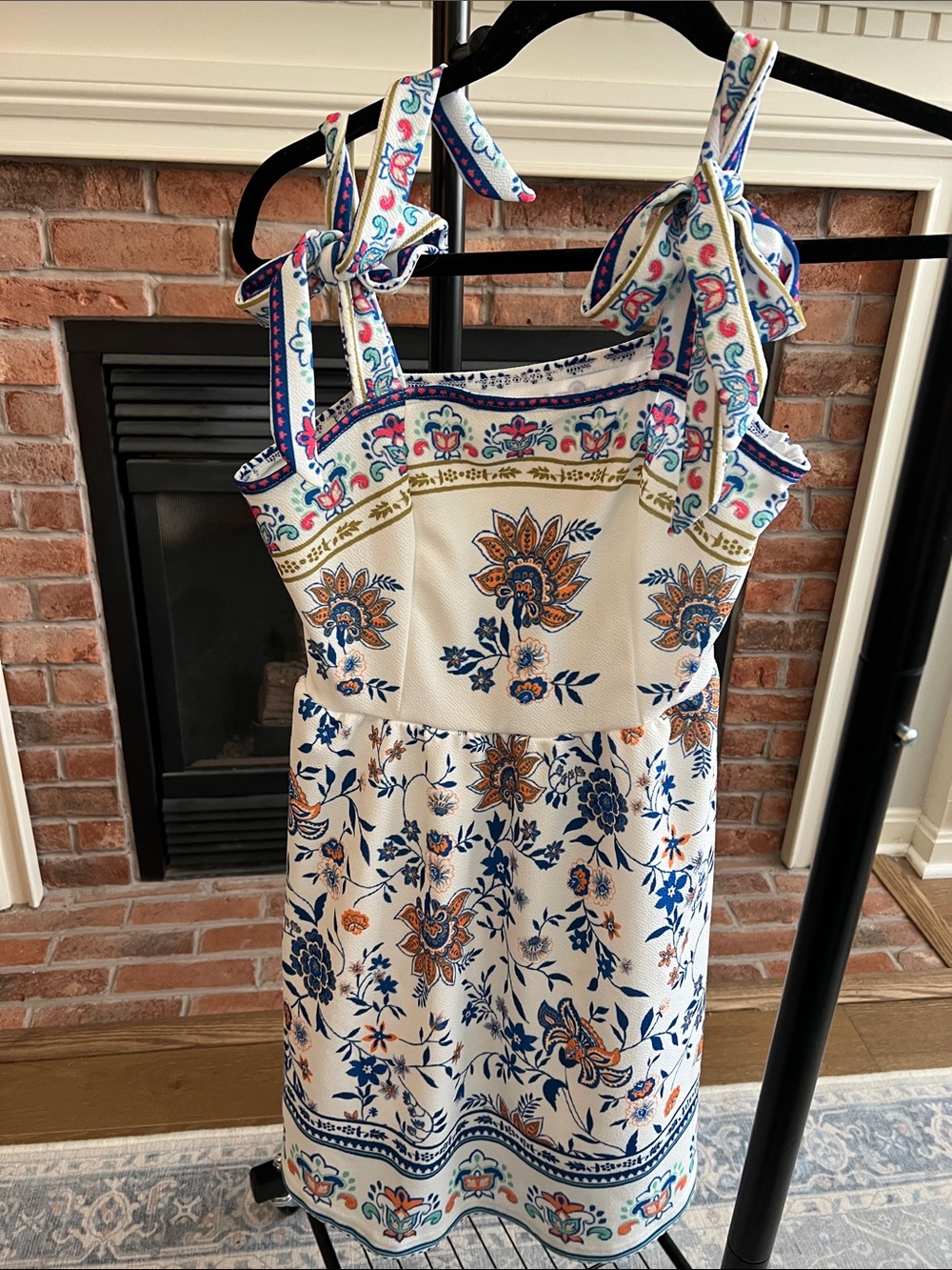 SHEIN Cream Mini Dress with Blue and Gold Floral Print